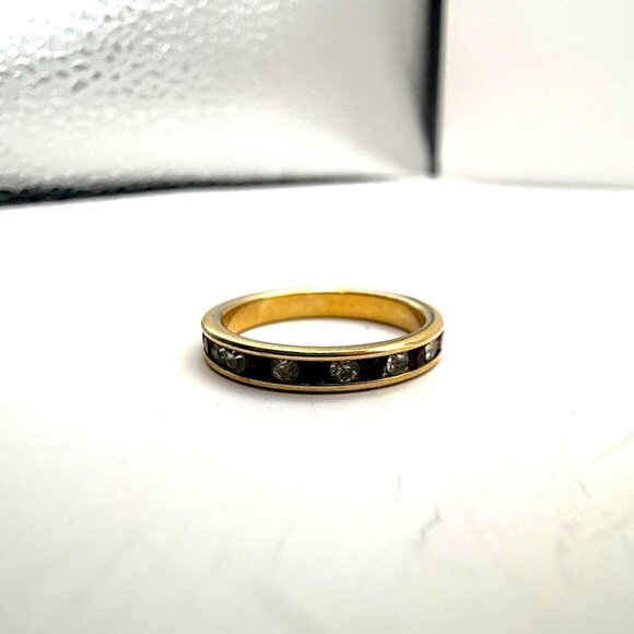 Gold Tone Channel Set Red & Clear Stone Band Ring Size 7.5 Fashion Jewelry - Picture 3 of 6